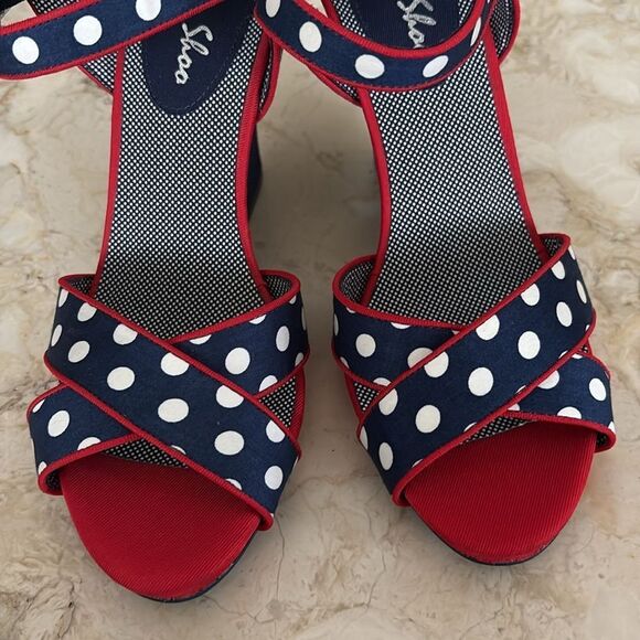 Ruby Shoo Evie Womens Shoes (Navy) Polka Dot Rockabilly Wedge Sandals - Picture 8 of 12